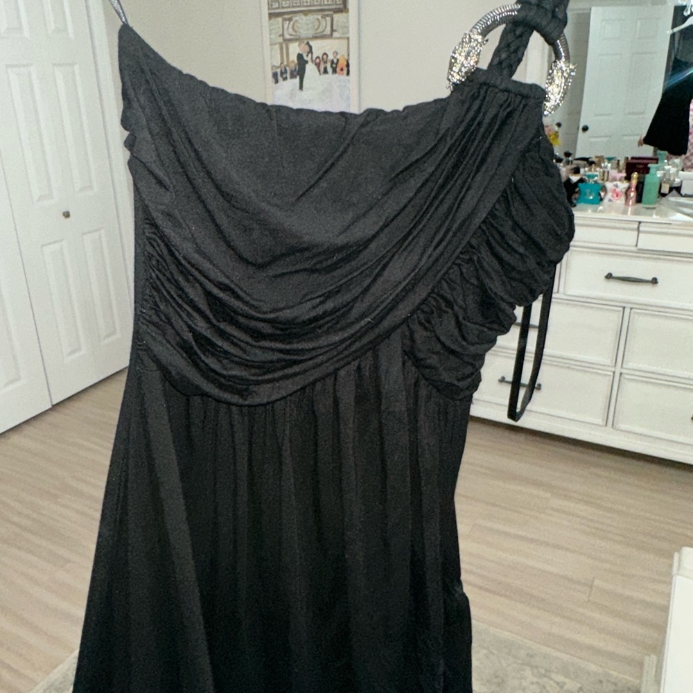 Sky Black One-Shoulder Dress with Ruched Detail